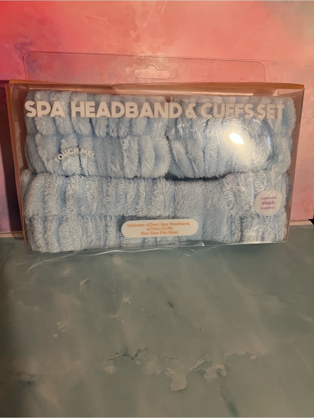 Plush Spa Headband & Cuffs Set - Light Blue